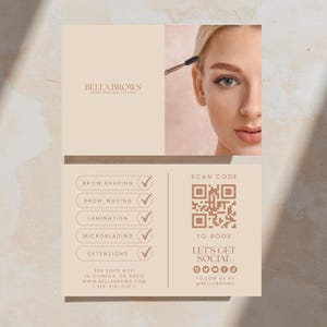 Visitekaartje van de wenkbrauwkunstenaar flyer ontwerpen | Bewerkbare sjabloon | Microbladingservice | Neutraal esthetiek | Beauty-bedrijfsflyer | 7 x 5"