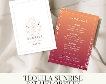 Invitation d'enterrement de vie de jeune fille sur le thème de tequila | Invitation et itinéraire imprimables pour un enterrement de vie de jeune fille | Modèles modifiables