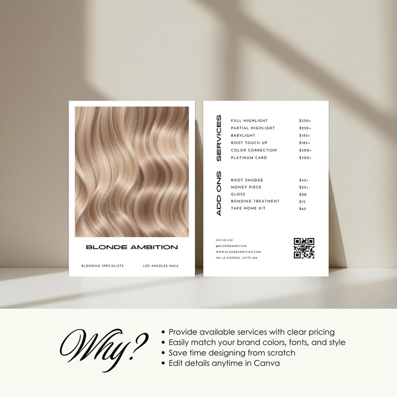 Blonde Salon Price List Template | Printable Beauty Business Service Menu | Hair Salon Marketing | Editable Template image 5