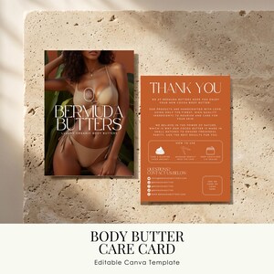 Body Butter Care Card Template | Handmade Beauty Business Instruction Card | Printable Package Inserts | Editable Templates