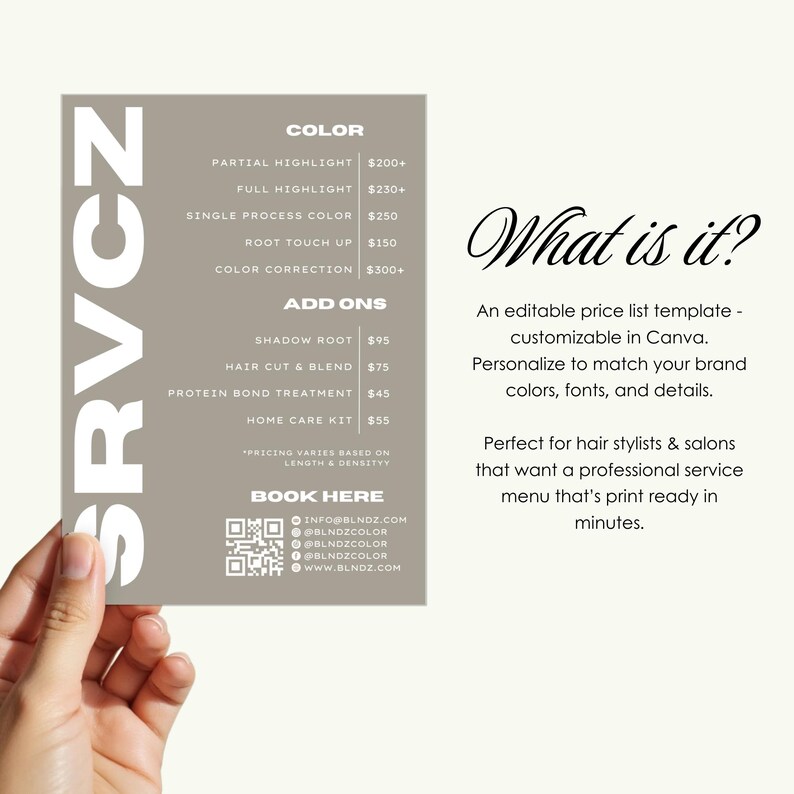 Blonde Specialist Price List Template | Printable Salon Pricing Menu | Hair Salon Marketing | Editable Templates image 4