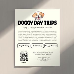 Design de panfleto para passeio de cães | Panfleto para serviço de babá de animais de estimação | Panfleto para passeio de cães | Panfleto para creche canina | Modelo editável | Carta EUA 8,5x11"