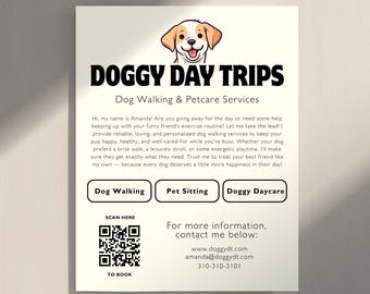 Dog Walking Flyer Design | Pet Sitting Flyer | Dog Walking Business Flyer | Doggy Daycare Flyer | Editable Template | US Letter 8.5x11"