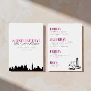 Invitación y itinerario de despedida de soltera con temática de Sex and the City / Despedida de soltera en Nueva York / Inspirada en Just Like That / Plantilla editable / 5x7