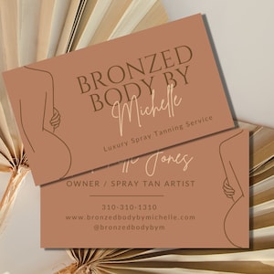 Spray Tan Künstler Visitenkarten Design | Bearbeitbare Visitenkarte Vorlage | Luxus Spray Tan Service | Neutrales Beauty-Branding | 9,5x5cm