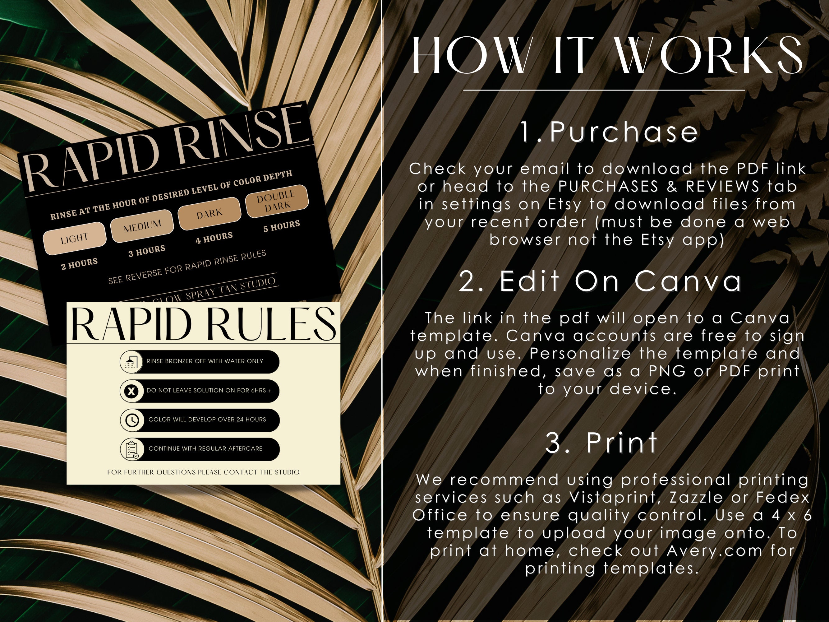 Rapid Rinse Spray Tan Aftercare Card Express Spray Tan Rack Etsy