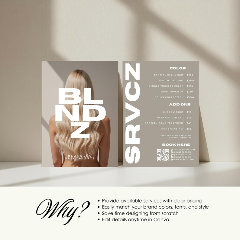 Blonde Specialist Price List Template | Printable Salon Pricing Menu | Hair Salon Marketing | Editable Templates image 5