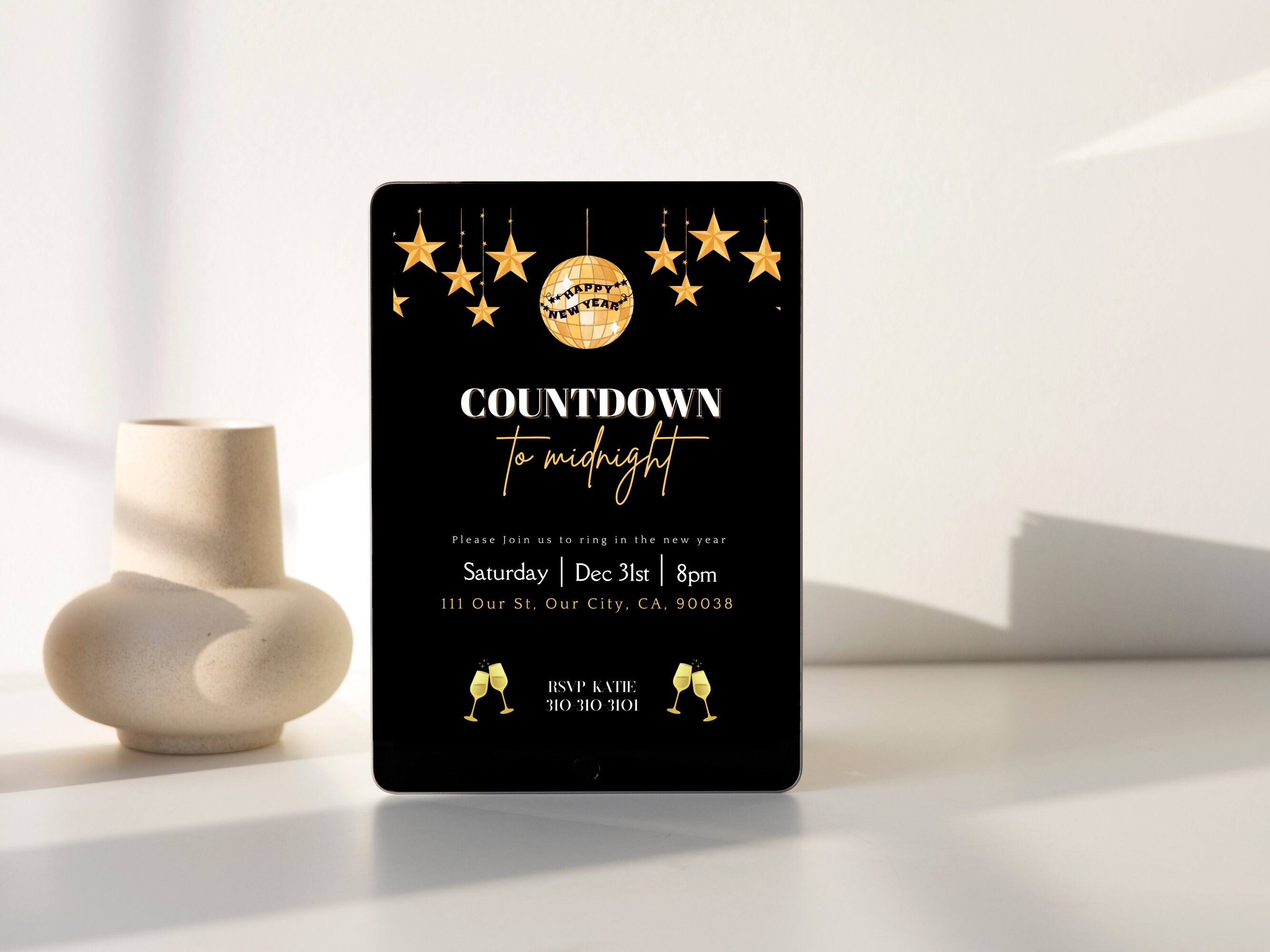 New Year's Eve Party Invitation Design 'countdown to Midnight Invite ...