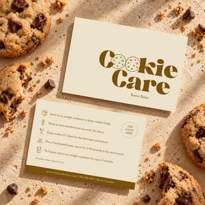 Cookie Care Card Template | Printable Instructions Card | Bakery Packing Insert | Editable Canva Templates