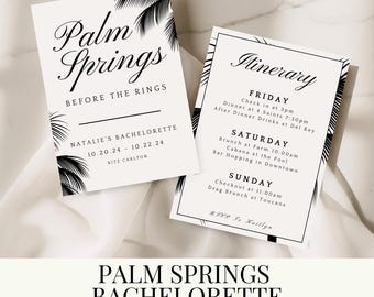 Convite para despedida de solteira com tema "Palm Springs Antes do Casamento" | Convite e roteiro para imprimir | Modelos editáveis