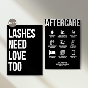 Klantenkaart nazorg wimperlaminering | Lash Tech-visitekaartjes | Schoonheidssalonverzorgingskaart | Wimperliftservice | Bewerkbare sjabloon | 5 x 7" |