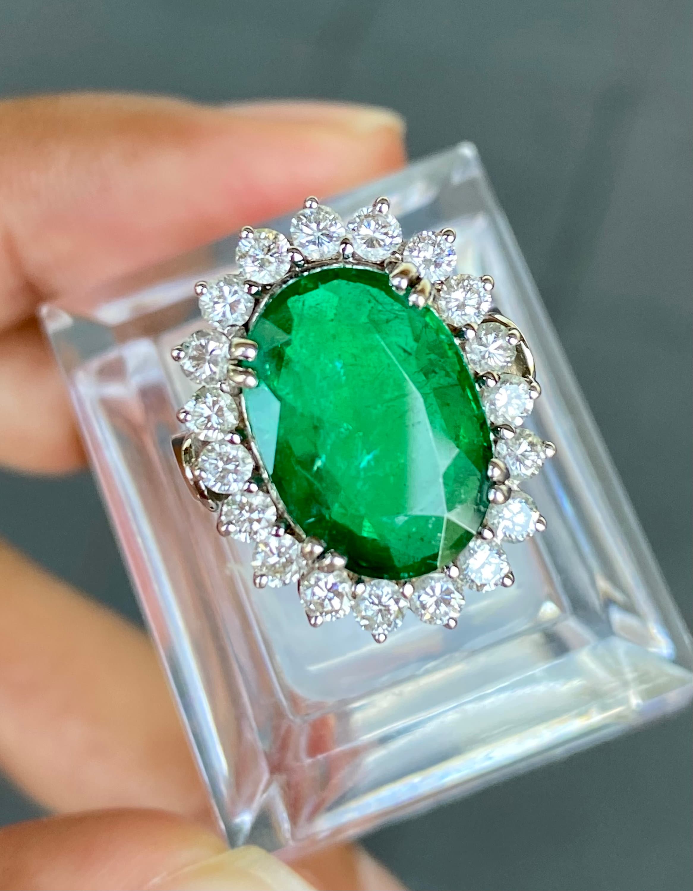 Beautiful and Intense Emerald and Diamond Engagement Ring in 18K White ...