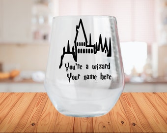 Personalized Wizard Stemless Wine Glass: HP Inspired Gift