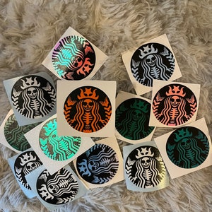 Skeleton Starbucks Vinyl Decal | Starbucks Logo Vinyl Sticker | Stanley Tumbler Decal | Cup Decal | Holographic Decal | Matte Stickers