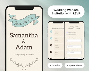 Digital Wedding Invite with RSVP, Online Wedding Invitation, Retro Style, Vintage Theme, Mini Website, Personalized Wedding Invite