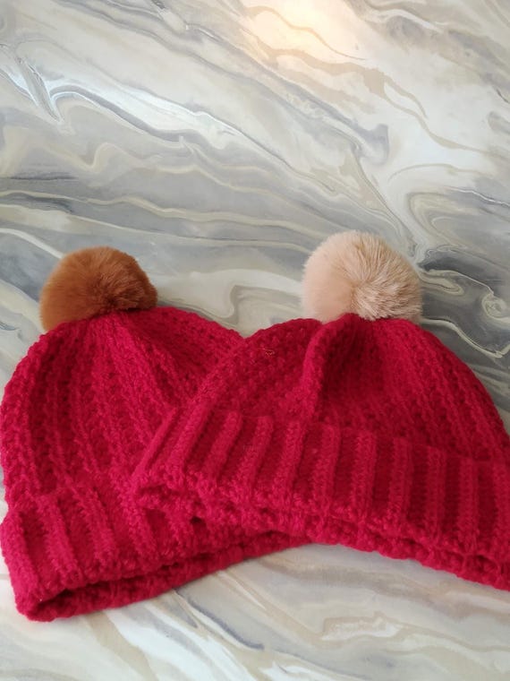 Handmade Red Knit Beanie Handmade Red Cable Knit Wool Beanie, Pom Pom Hat - Etsy main image 4