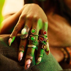 Coiled Copper Wire-Wrapped Double Gemstone / Crystal Rings / Statement Ring / Stone Ring / Handmade
