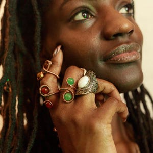 Coiled Copper Wire-Wrapped Double Gemstone / Crystal Rings / Statement Ring / Stone Ring / Handmade