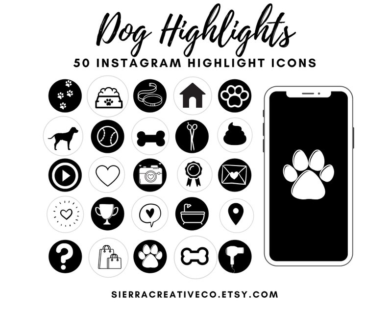 50 Dog Instagram Highlight Covers Black and White Pet Etsy