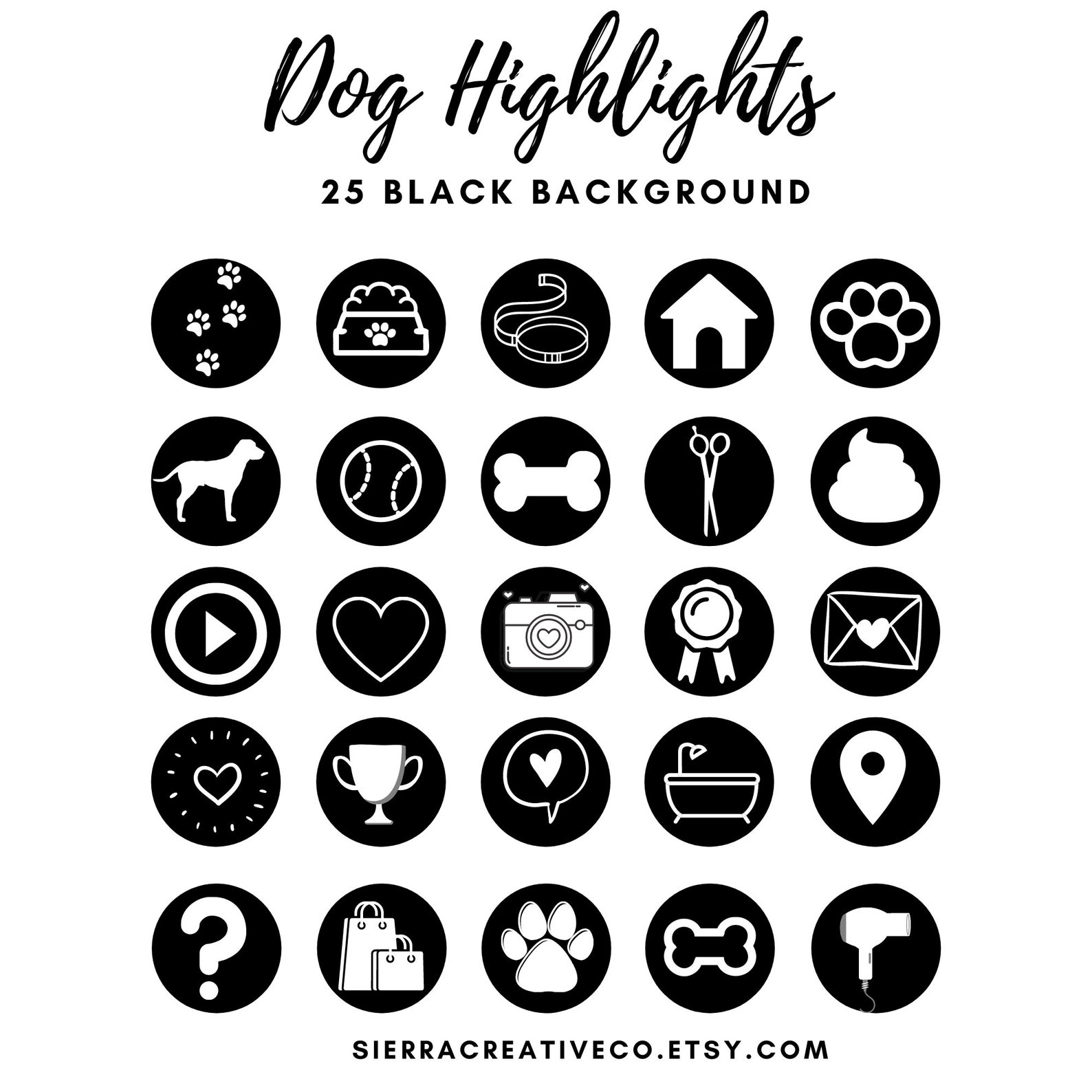 50 Dog Instagram Highlight Covers Black and White Pet Etsy