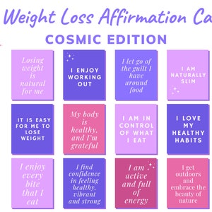 Gewichtsverlust Affirmationskarten | Gewichtsverlust Printable | Tägliche Affirmationskarten zum Abnehmen