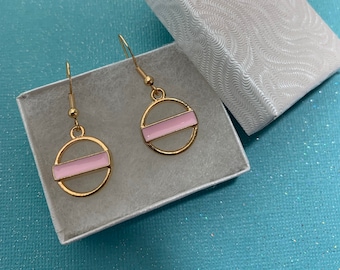 Gold Plated Hypoallergenic Fish Hook Earrings Pink and Gold Circle