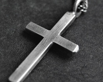 KREUZ-HALSKETTE, 4,2 x 2,2 cm, großes Kreuz, leicht strukturiertes Sterlingsilber-Kreuz,