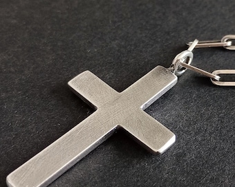 Sterling Silber Kreuz, 5,2 cm x 2,8 cm x 2 mm dick, leicht strukturierte, oxidierte handgemachte Halskette