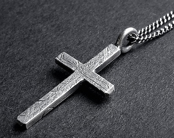 KREUZ-HALSKETTE, 4,2 cm x 2,2 cm Großes Kreuz, rustikales Sterling Silber Kreuz
