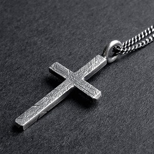 CROSS NECKLACE, Rustic Sterling Silver Cross, Large size,  3.1 cm (3.7 cm including bail) long x 18 mm wide,  3 x 2 mm thick