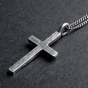 CROSS NECKLACE, Rustic Sterling Silver Cross, Large size, 4 cm x 2.2 cm
