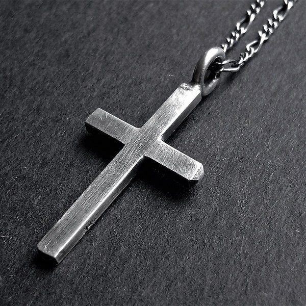 CROSS NECKLACE, Lightly Textured Sterling Silver Cross, Large size, 3.1 cm (3.7 including the bail) long x 18 mm wide ,  3 x 2 mm thick