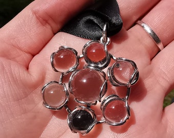 Handmade Sterling Silber Kristall Quarz Blume Anhänger Halskette