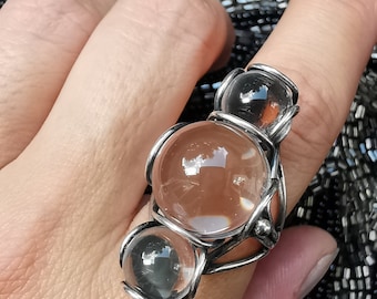 Pools of Light Ring, Sterling Silber, Crystal Quartz Kugeln