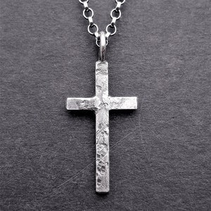 CROSS NECKLACE, Textured Sterling Silver Cross, Large size, 4 cm x 2.2 cm
