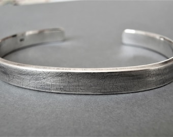 MENS CUFF /  Thick Sterling Silver cuff, Rustic bangle, Personalised , Hand stamped personalization