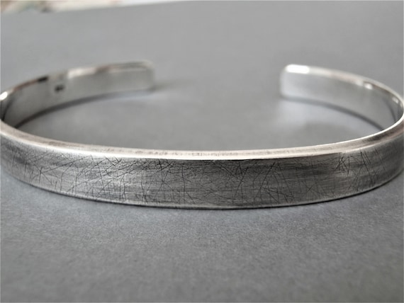 MENS CUFF Thick Sterling Silver cuff Rustic bangle Personalised Hand stamped personalization