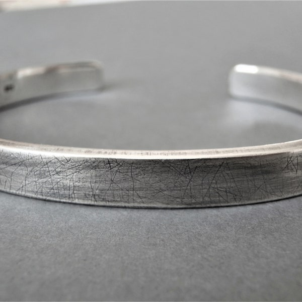 MENS CUFF /  7 mm wide Thick Sterling Silver cuff, Rustic bangle, Personalised, Hand stamped personalisation