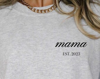 Mama Est. Customizable Year, Ash Crewneck Sweatshirt by Grace + Rosey