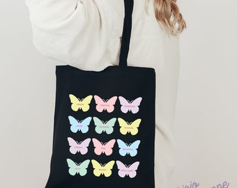 Butterfly Affirmations Black Tote Bag, Canvas Tote, Mental Health Gift, Self Love Gift, Self Care Gift , Aesthetic Tote Bag, Gift for her