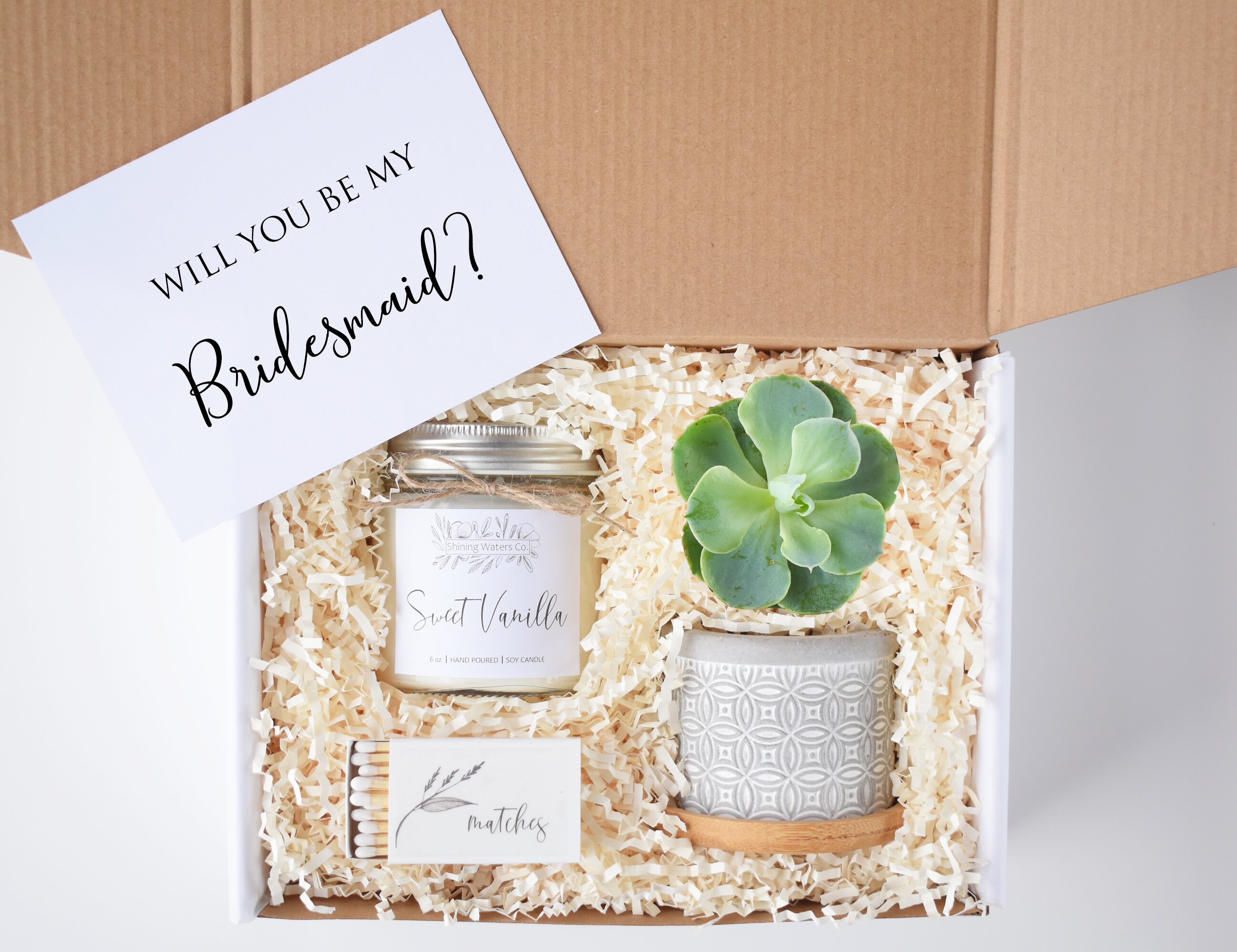 Bridesmaid Proposal Box with Succulent and Candle