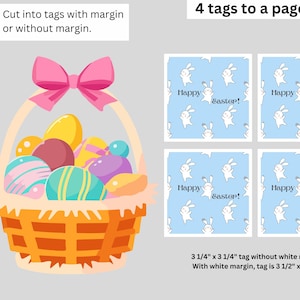Druckbare Osterkorb Tags, vier Geschenkanhänger für Osternest oder Geschenkkorb, Osterkarte zum Downloaden, 3,25 &quot;x 3,25&quot;, Instant Download