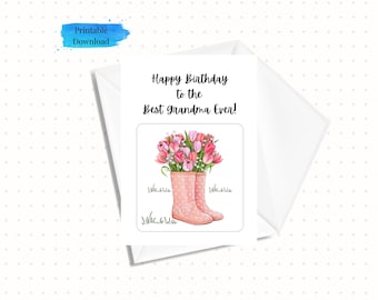 Printable Birthday Card for Best Grandma Ever, Bday Card for Gardener, Downloadable Card 5x7, Instant Download (Envelope Template Included)