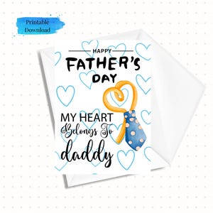 Tarjeta imprimible del Día del Padre: "Mi corazón pertenece a papá". Tarjeta descargable, lista para imprimir, 5x7, descarga instantánea (incluye plantilla de sobre).