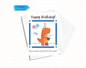 Funny Dinosaur Birthday Card for Son or Daughter, Printable Downloadable Kids Birthday Card 5x7, Instant Download (Envelope Template Incl.)