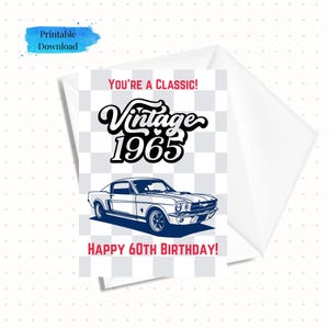 Cartão de feliz aniversário de 60 anos para impressão, cartão vintage de sexagésimo aniversário para download 5x7 como PDF para download instantâneo (modelo de envelope incluso)