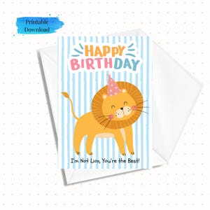Punny Printable Birthday Card with Lion, Ready to Print Card, Downloadable Birthday Card 5x7, Instant Download (Envelope Template Incl.)