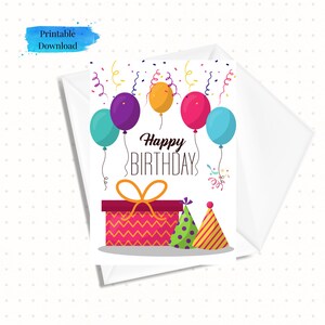 Cartão de aniversário para imprimir, imprima seu próprio cartão de feliz aniversário, cartão digital 5x7 para download, download instantâneo (modelo de envelope incluso)