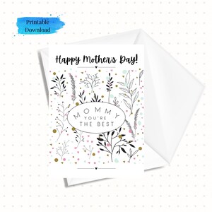 Cartão floral minimalista para o Dia das Mães para impressão para a melhor mamãe, cartão para o Dia das Mães para download 5x7, download instantâneo (modelo de envelope incluso)