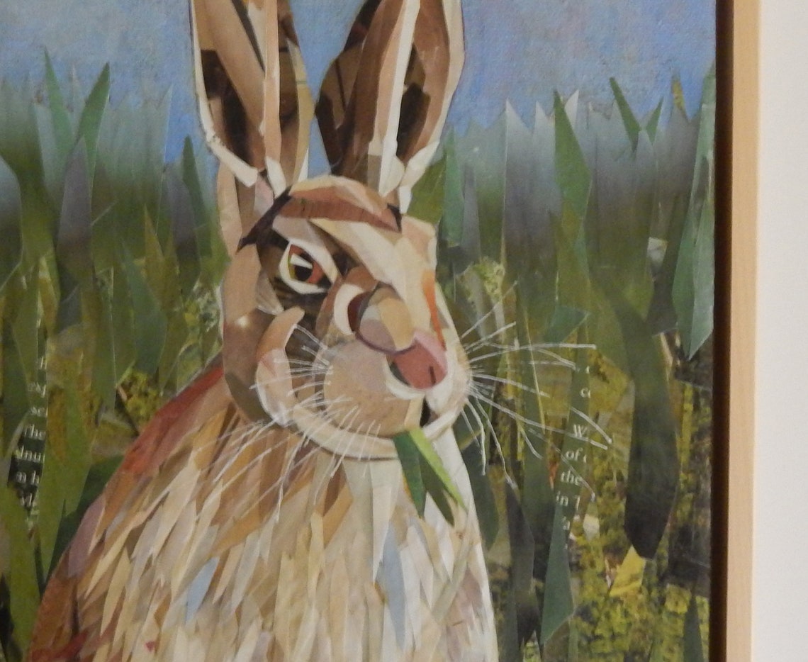 Paper Collage Art Rabbit Collage Art Mixed Media Art Paper Etsy